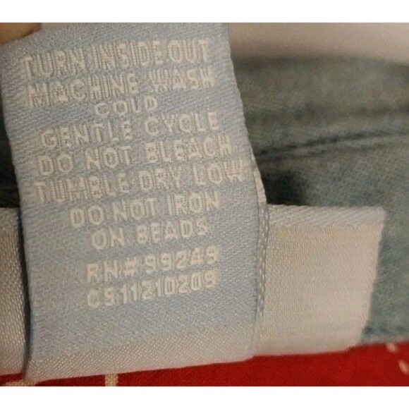 Liz & Me Button Up Shirt 3X Denim Blue Americana Stars Stripes Beaded Sequins - Picture 12 of 12